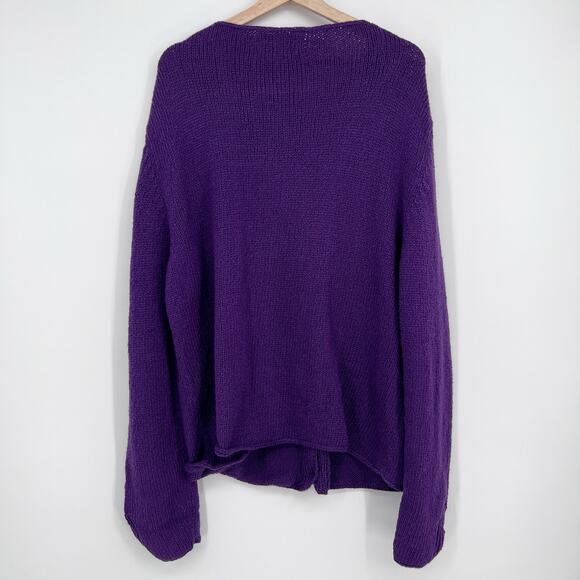 Vintage Rey Wear Hand Knit Cardigan Womens Plus Size 3X Purple Big Button Cotton - Picture 3 of 9